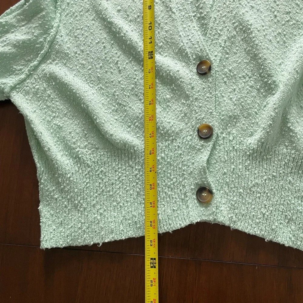 Free People Cardigan Womens XS Mint Green Textured Knit V-Neck Boho Sweater